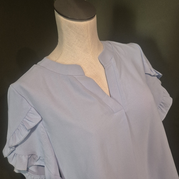 Light Blue Ruffle Sleeve Blouse - Picture 3 of 4